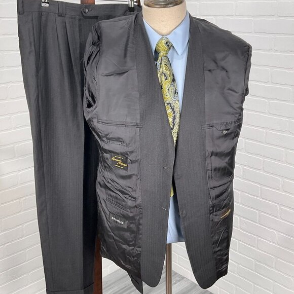 Baumler Suit Men 42 35Wx30L Dark Gray Herringbone Vitale Barberis Canonico Wool - Picture 5 of 16